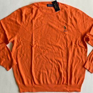 Polo Ralph Lauren "Polo" Pony Logo Cotton Crewneck Pullover Sweater May Orange